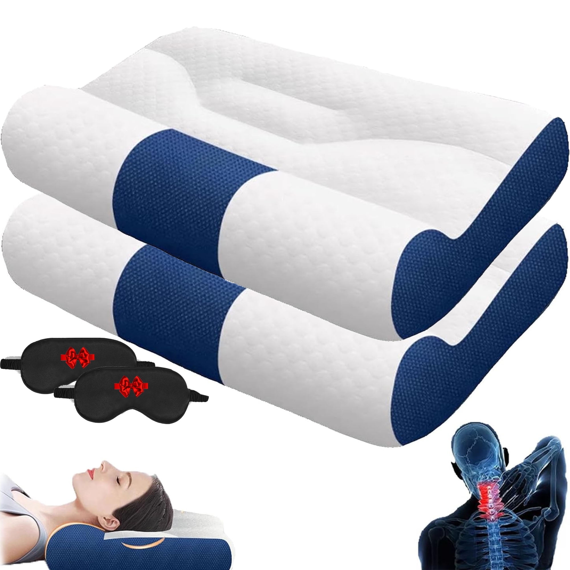 Ergonomic Pillow,Neck Pillow Cervical Pillow for Neck Strain Relief, Neck Pillow for Sleeping,Cervical Contour Neck Support Pillows for Side Back Stomach Sleeper (Blue*2,40 * 60cm)