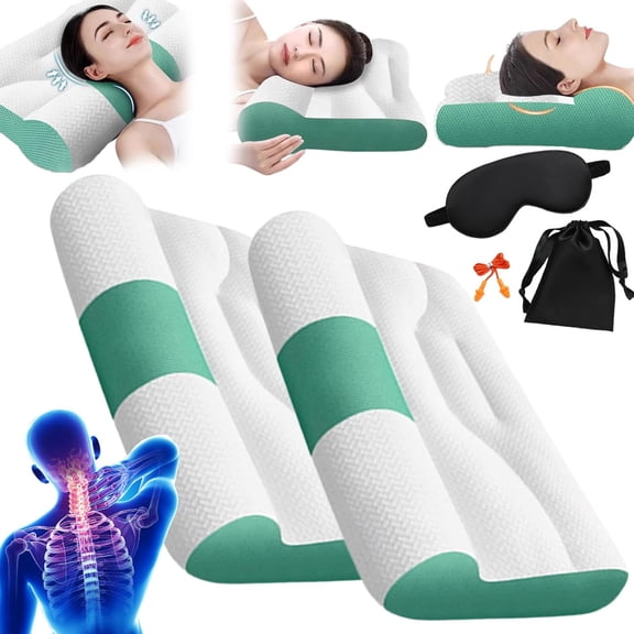 Sleep Enhancing Cervical Support Comfort Goose Down Pillow, Sleep Aid Ergonomic Goose Down Pillow, Cervical Support Pillow for Side Back Stomach Sleeper (Green*1Pc, 19.7 * 11.8in)