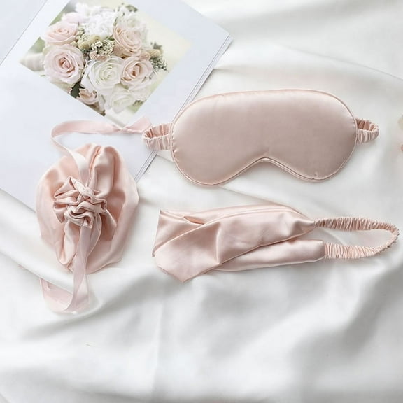 Sleep Eye Mask - Soft Silk Satin Night Eye Sleeping Mask with Headband and Pouch - 3pc Gift Set in Nude Color by Kessom