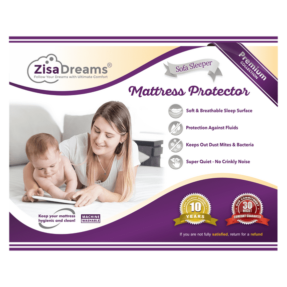 Sleep Factory - Mattress & Sofa Bed Sleeper Protector | Total Safety From Spillage & Dust Mite, Hypoallergenic, Waterproof, Premium 100% Jersey Cotton, Full Size (54x80") 6” Depth, White