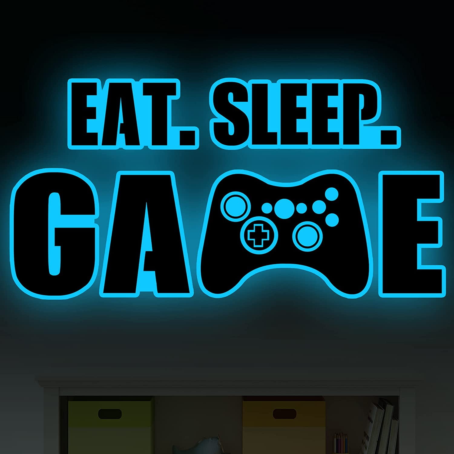 Sleep Game Wall Decal Glow in The Dark Gamer Boy Wall Stickers V for Boys Bedroom Kids Girls Men Playroom Game Stickers