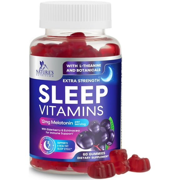 Sleep Gummies with Melatonin 12 mg - Extra Strength Sleep Vitamin Gummy, Natural Melatonin Gummy, Occasional Sleep Support Supplement for Adults, Vegan, Non-GMO, Gomitas para Dormir - 60 Gummies