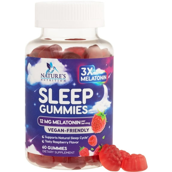 Sleep Gummies for Adults Extra Strength - 12 mg Melatonin Sleep Gummy Supplement, Melatonin Gummy for Occasional Sleep Support Supplement, Vegan, Non-GMO, Gluten Free, Gomitas para Dormir, 60 Gummies