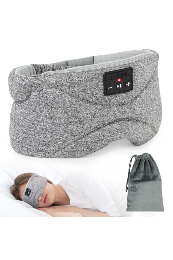Sleep Headphones Bluetooth Headband, Wireless Music Sleeping Headphones Sleep Eye Mask Earbuds for Side Sleepers Workout Running Insomnia Travel Yoga Office, Gray