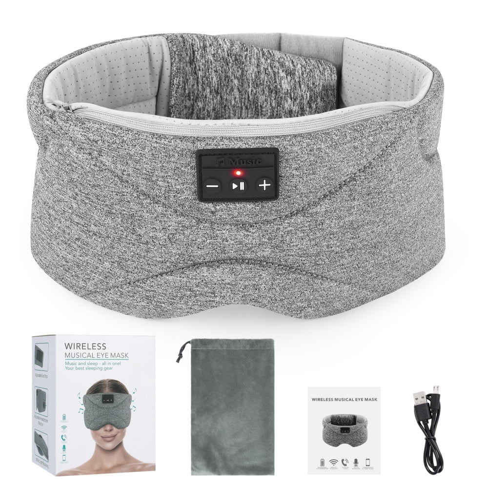 Sleep Headphones,Bluetooth Sleep Mask 3D Wireless Music Sleeping Eye Mask Sleeping Headphones for Side Sleepers Sleep Mask with Bluetooth Headphones Thin Stereo Speakers Gifts for Men Women,Gray