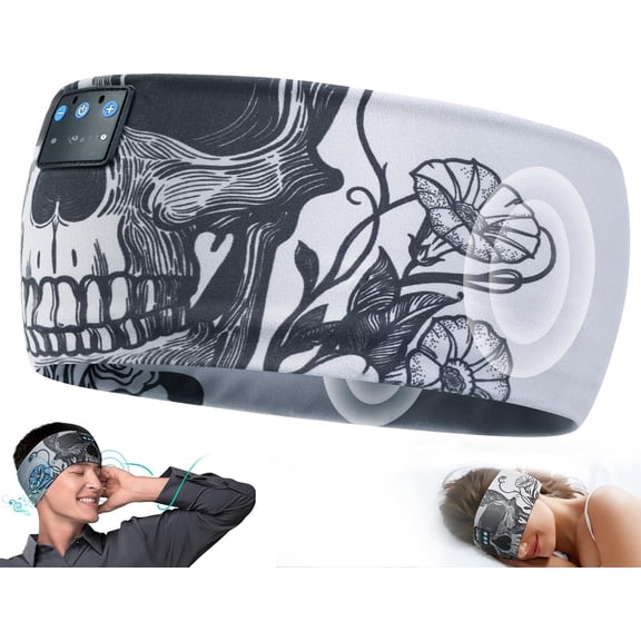 Sleep Headphones Headband, Sleeping Headphones Music Headbands, Long Time Play Sleeping Headsets Built-in Thin Speakers, Skulls Design for Sleeping Yoga