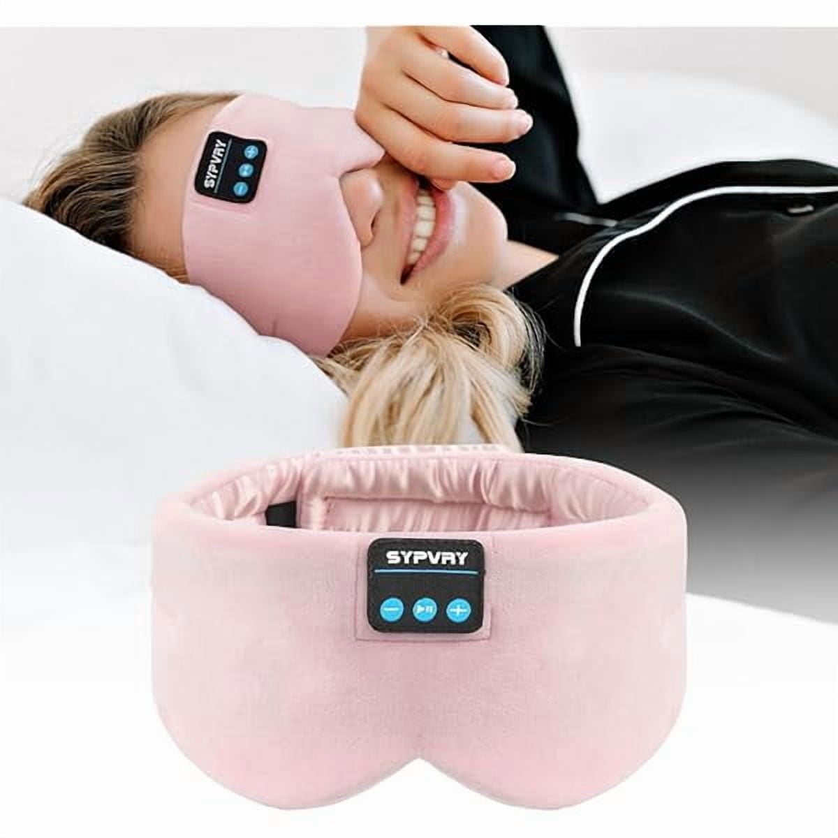 Sleep Headphones Silk Bluetooth Eye Mask Soft Sleep Mask Headband Headphones Wireless Bluetooth Sleep Mask with Speaker Microphone Adjustable Music Blindfold Mask, Pink