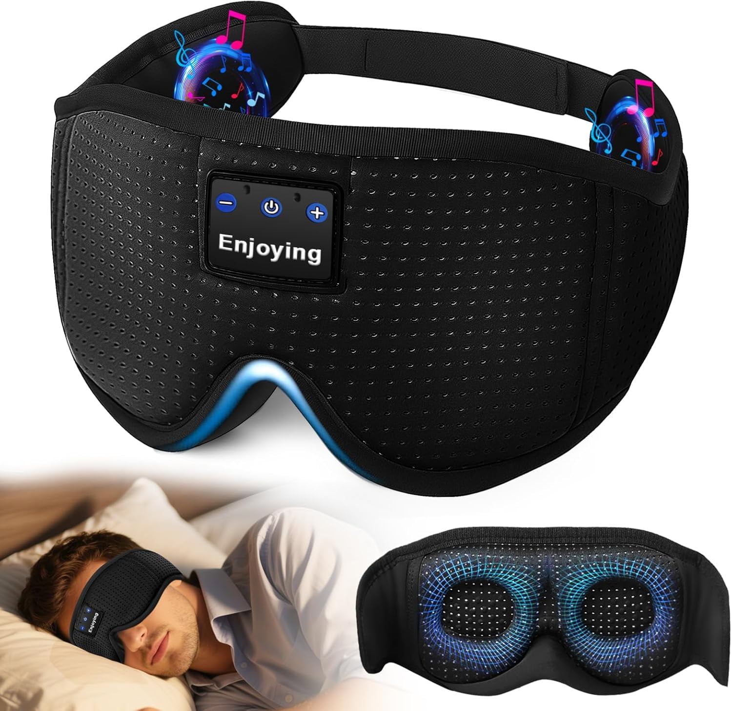 Sleep Headphones, Sleep Mask Bluetooth Wireless Music Eye Mask, Sleeping Mask for Side Sleepers Sleep Mask with 3D Bluetooth Headphones Ultra-Thin Stereo Speakers Perfect for Sleeping