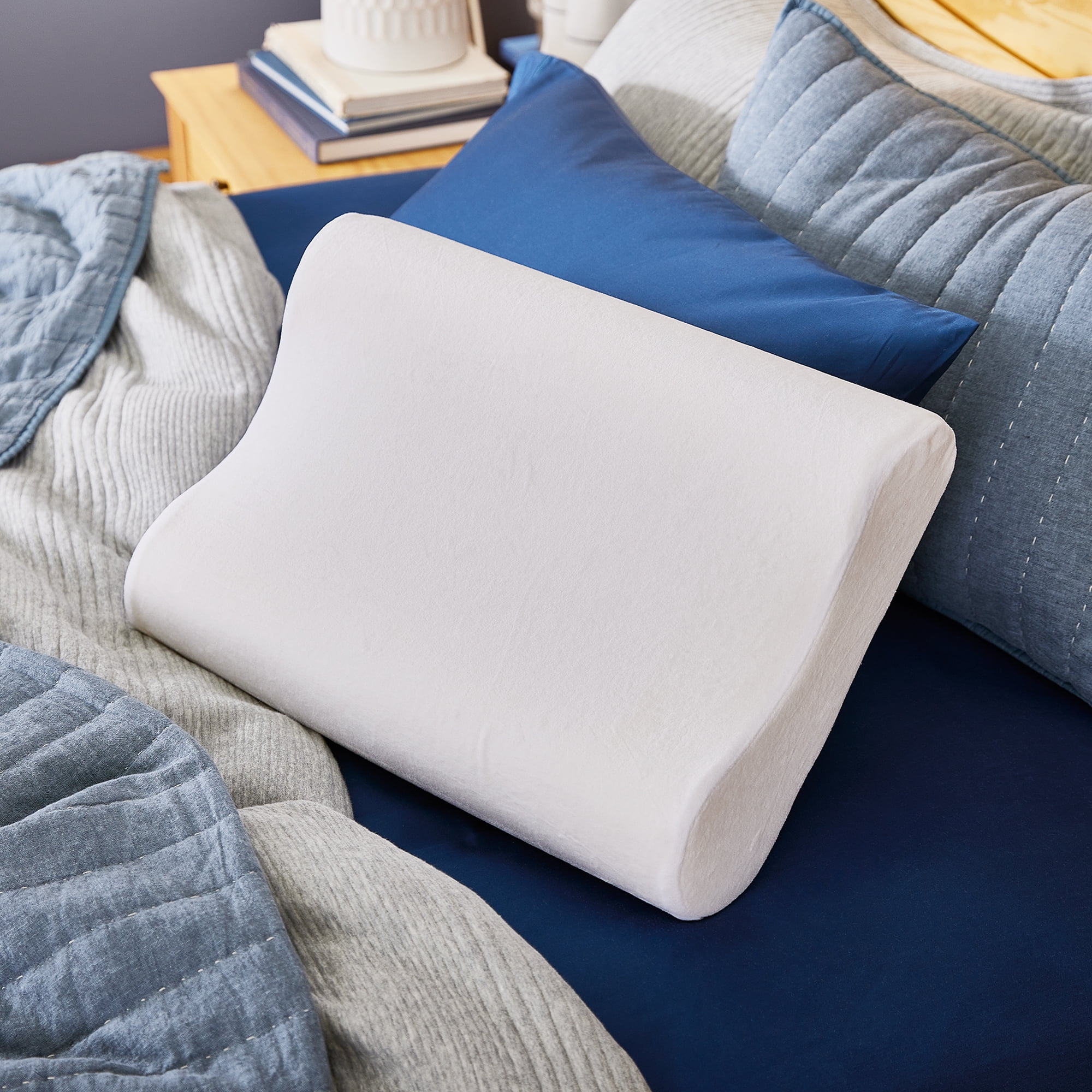 White Hypoallergenic Memory Foam Contour Pillow with Removable Cover