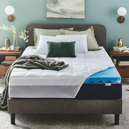Sleep Innovations - 4" Cooling Gel Memory Foam Mattress Topper with Cover - Queen - Blue