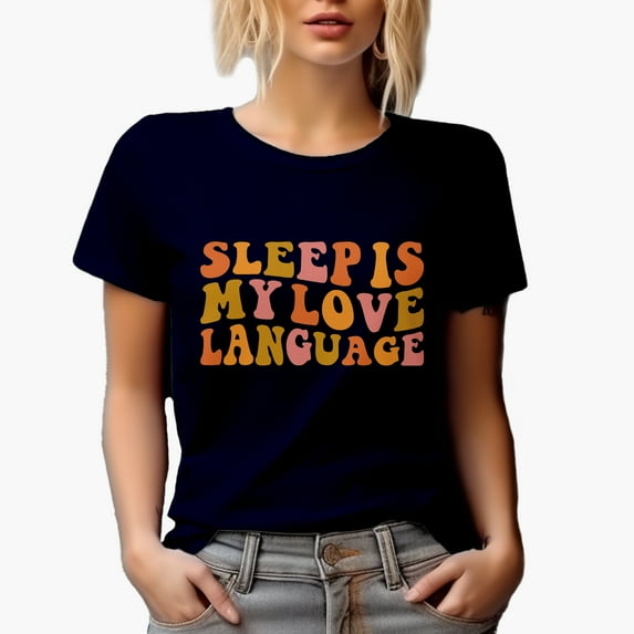 Sleep Is My Love Language, Funny Sleeping or Nap Lover Themed, Groovy Retro Wavy Text Merch Gift, Navy Blue T-Shirt, XL