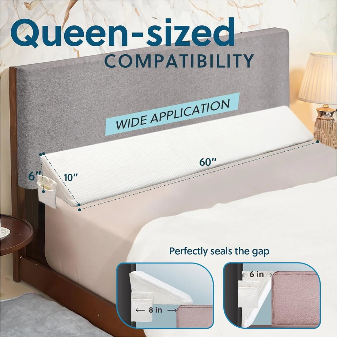 Full Mattress Wedge Snug Stop Pillow Bed Wedge headboard Gap filler with  case