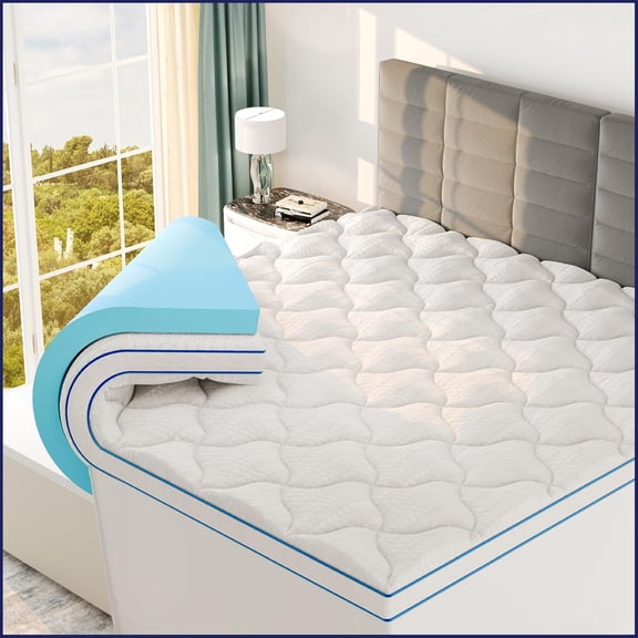 Sleep Lab Dual Layer 4 Inch Memory Foam Mattress Topper - King Size - Cooling for Back Pain - 2 Inch Cooling Gel Memory Foam + 2 Inch Cooling Effect Pillow Top