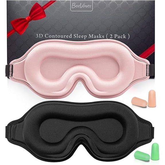 Sleep Mask, 2 Pack 3D Contoured Sleeping Eye Masks for Lash Extensions, Night Molded Mask with Adjustable Strap, Eye Shade Cover Lashes Extension for Traveling Yoga Nap