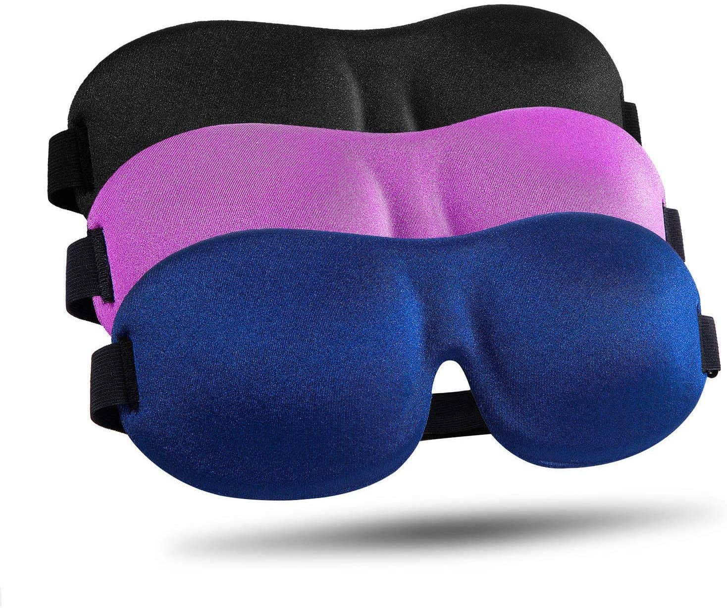Sleep Mask 3 Pack, Upgraded 3D Contoured Blackout Eye Mask for Sleeping with Adjustable Strap, Comfortable & Soft Night Blindfold for Women Men, Eye Shades for Travel/Naps