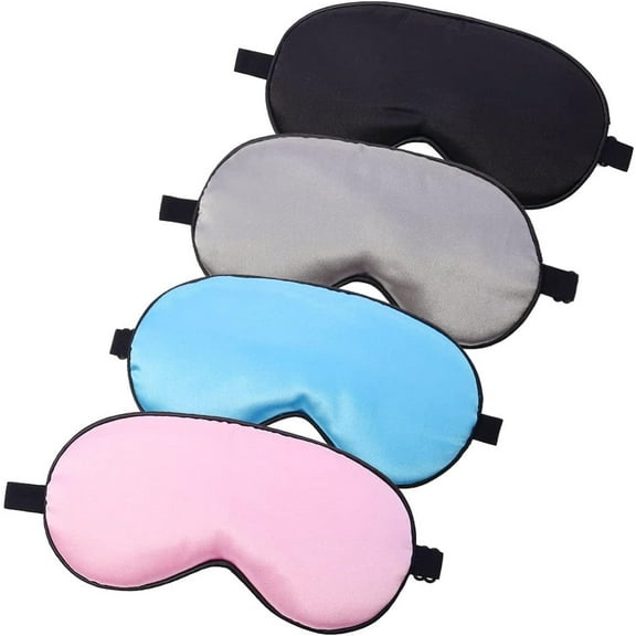 Sleep Mask 4 Pack, Silk Eye Sleeping Mask, Lightweight Comfortable Silk Eye Mask, 4 x Silk Sleep Eye Masks (Pink, Blue, Gray, Black) for Men & Women
