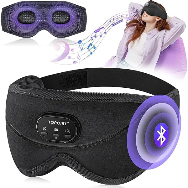 Sleep Mask with Bluetooth Headphones, 3D Eye Mask for Sleep Headphones with White Noise, Total Blackout, 5.4 Bluetooth, Timer, 15 Hours for Women Men, Travel, Meditation, Nap, CPAP Users
