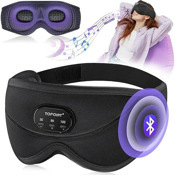 Sleep Mask with Bluetooth Headphones, 3D Eye Mask for Sleep Headphones with White Noise, Total Blackout, 5.4 Bluetooth, Timer, 15 Hours for Women Men, Travel, Meditation, Nap, CPAP Users