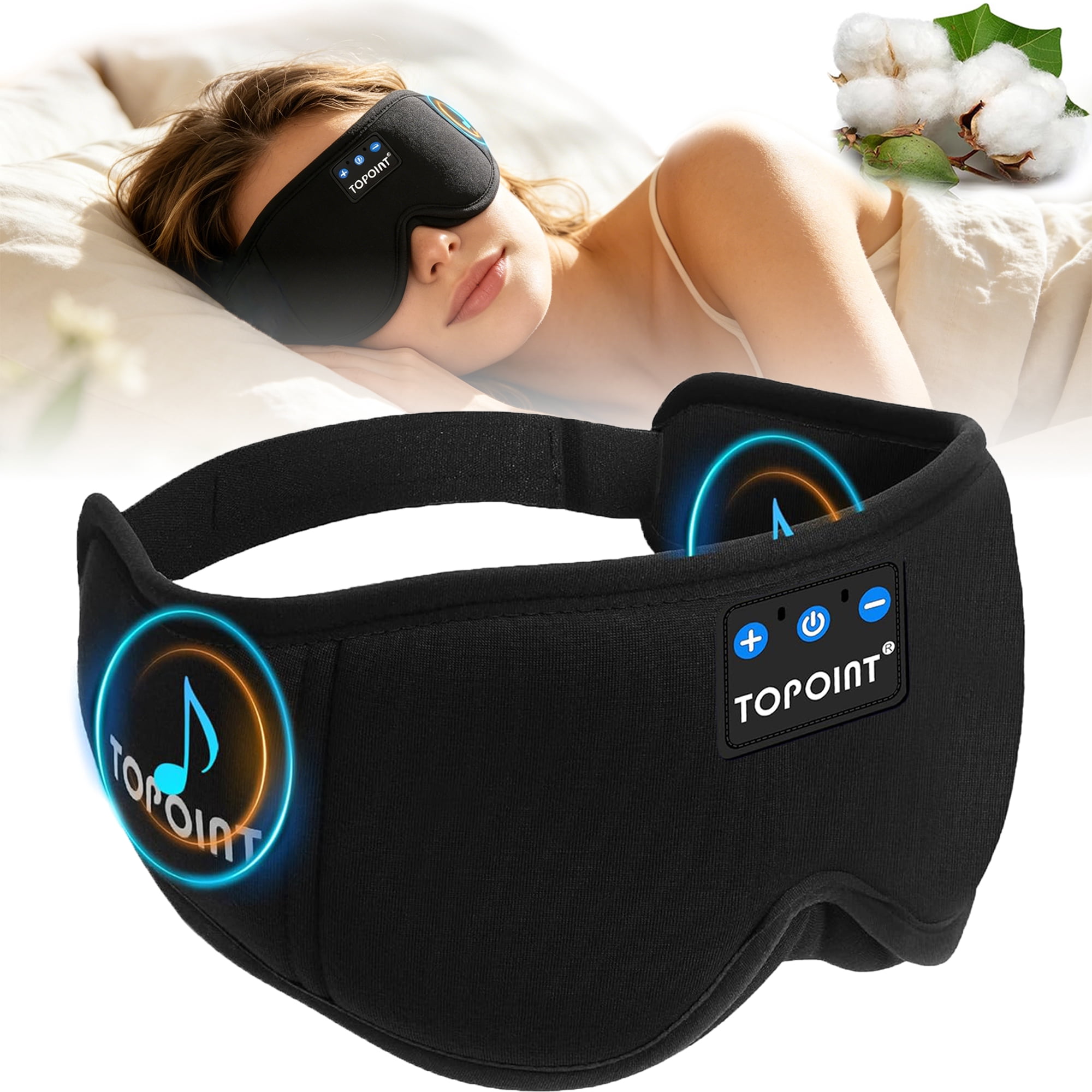 Sleep Mask, Bluetooth Sleep Headphones, TOPOINT 3D Eye Mask Blackout with Soft Bamboo Cotton, HD Speaker Microphone, Sleep Headphones Earphones for Side Sleepers Women Men, Travel Meditation