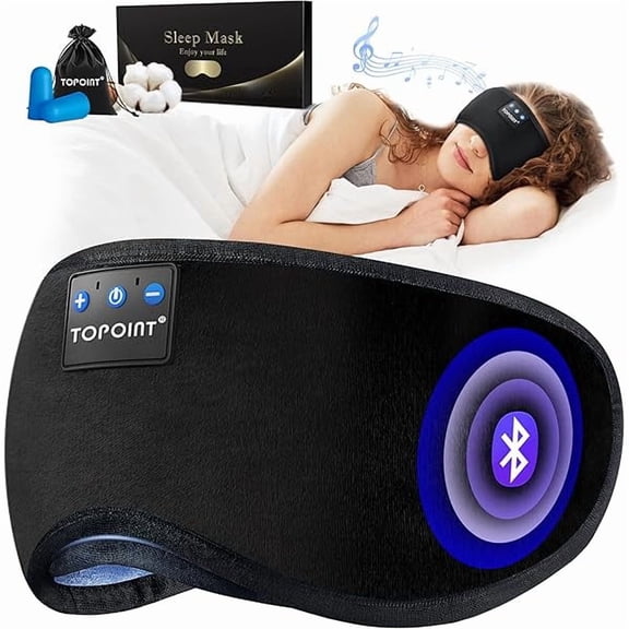 Sleep Mask with Headphones Bluetooth 5.4 Wireless, Sleep Headphones Earphones Earbuds with Microphone HD Speakers Music, Blackout Eye Mask for Sleeping Travel Meditation Men Women Cool Gadgets