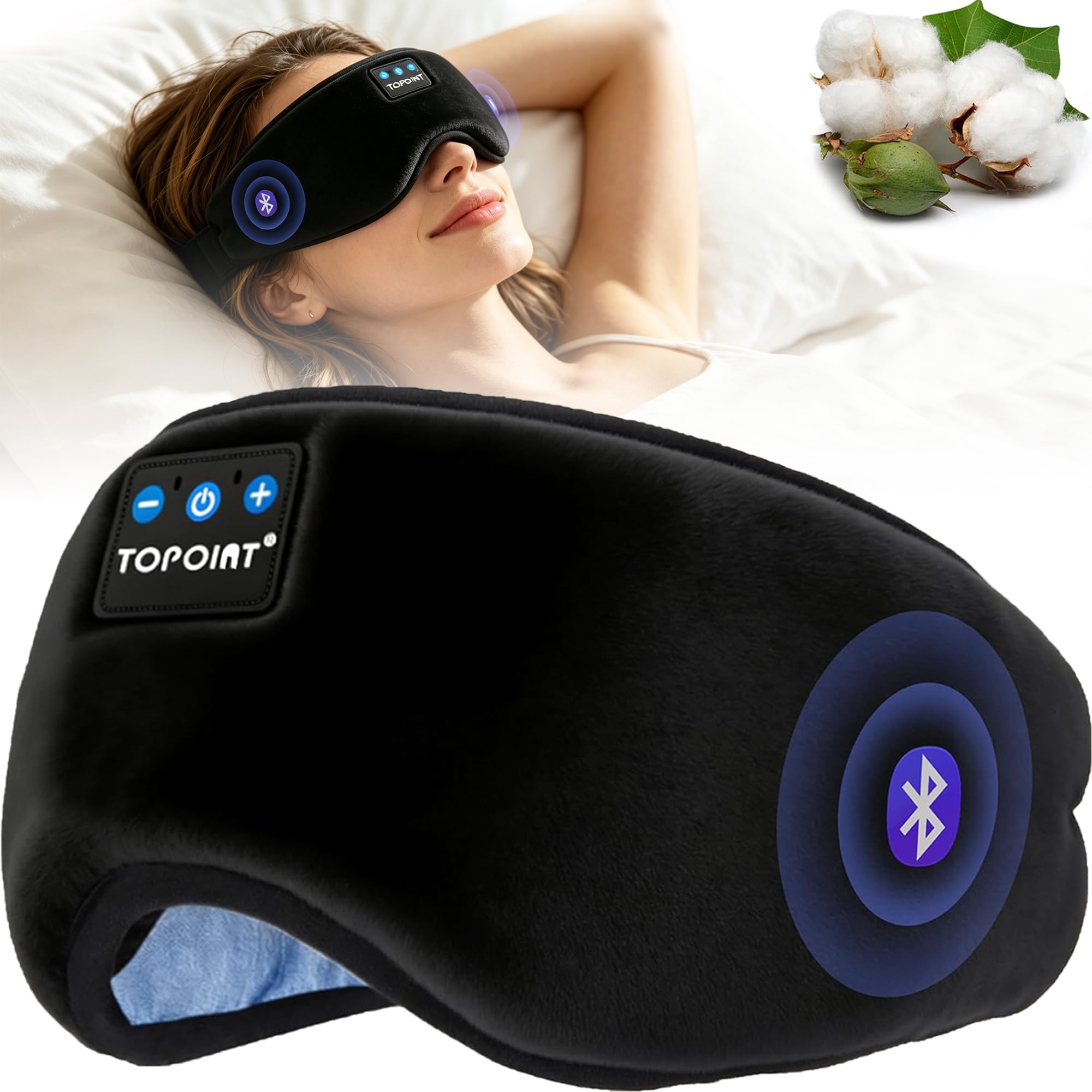 Sleep Mask, Sleep Headphones Bluetooth, TOPOINT Wireless Sleep Headphones Earphones Earbuds with Microphone HD Speakers Music, Blackout Eye Mask for Sleeping Travel Meditation Men Women