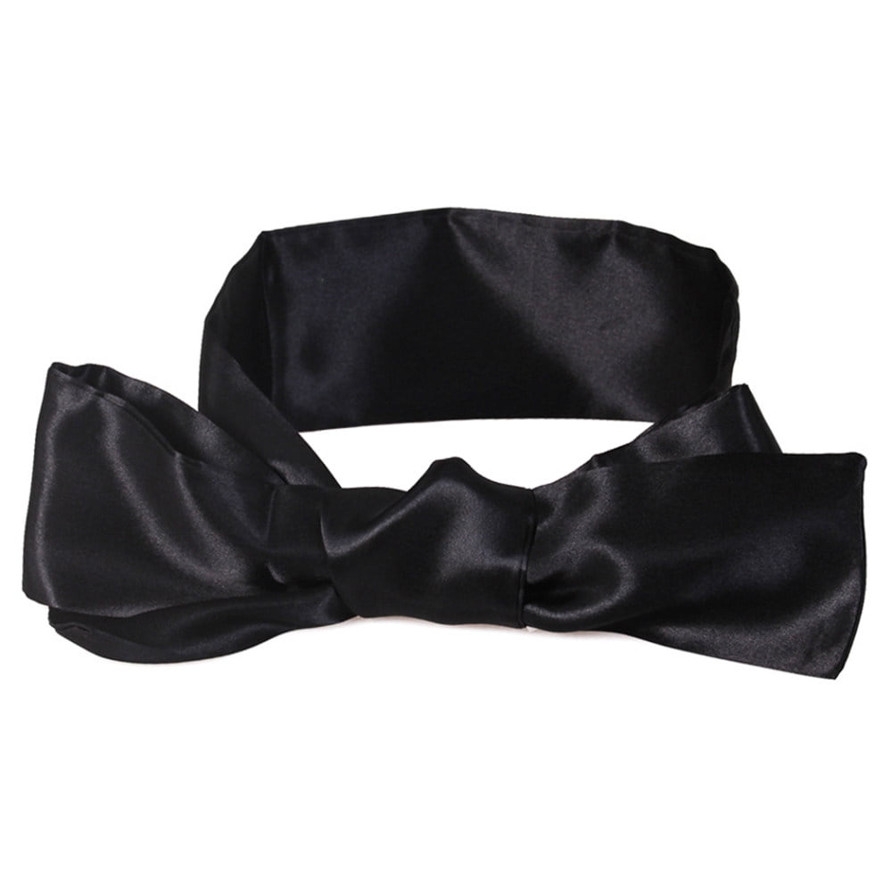 Satin Blindfold Comfortable Eye Mask Band Blinder for Home Travel Costume  Props (Black)