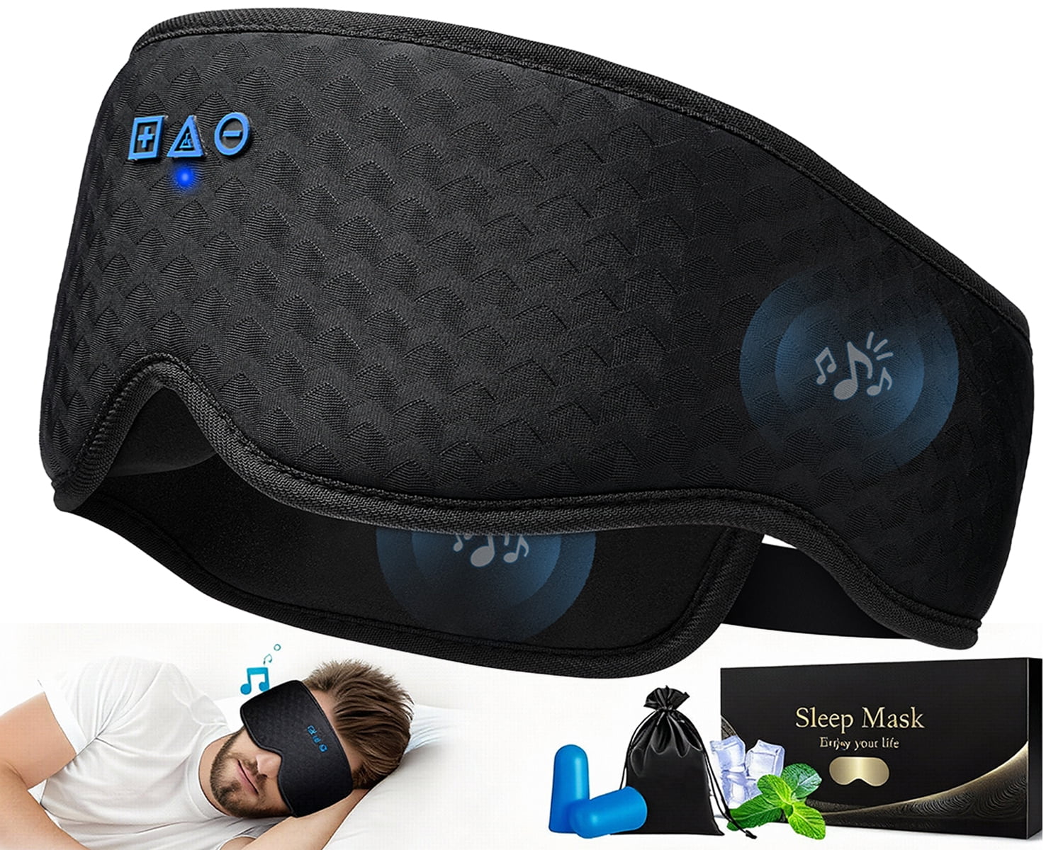 Sleep Mask with Bluetooth 5.4 FACEMOON 100% Blackout, 3D Eye Cover, HD Speakers, Washable