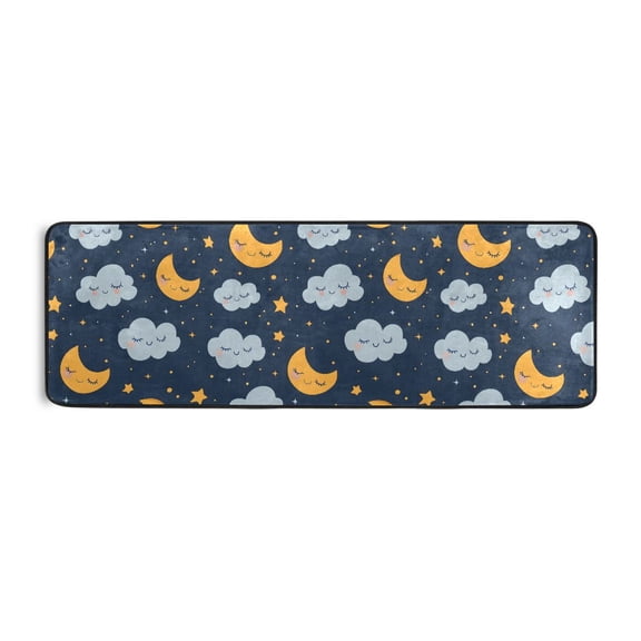 Sleep Moon and Cloud Pattern Runner Rug 24x72 Inch Cushioned Non Slip Soft Absorbent Floor Mat