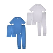 Sleep On It 100% Organic Cotton Rib Knit Snug-Fit 6-Piece Pajama Sets for Boys & Girls, Blue & Grey, Size 4T