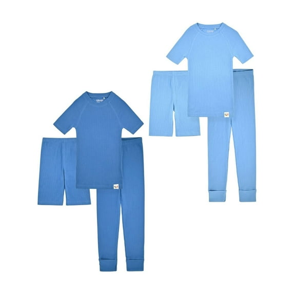Sleep On It 100% Organic Cotton Rib Knit Snug-Fit 6-Piece Pajama Sets for Boys & Girls, Light Blue & Blue, Size 12M