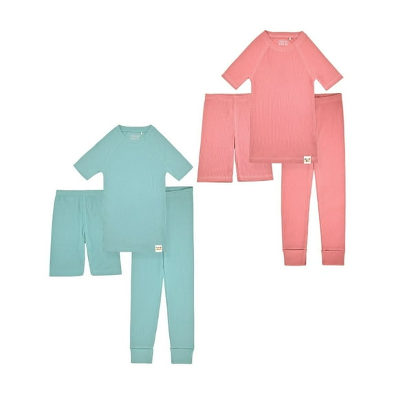 Sleep On It 100% Organic Cotton Rib Knit Snug-Fit 6-Piece Pajama Sets for Boys & Girls, Pink & Green, Size 2T