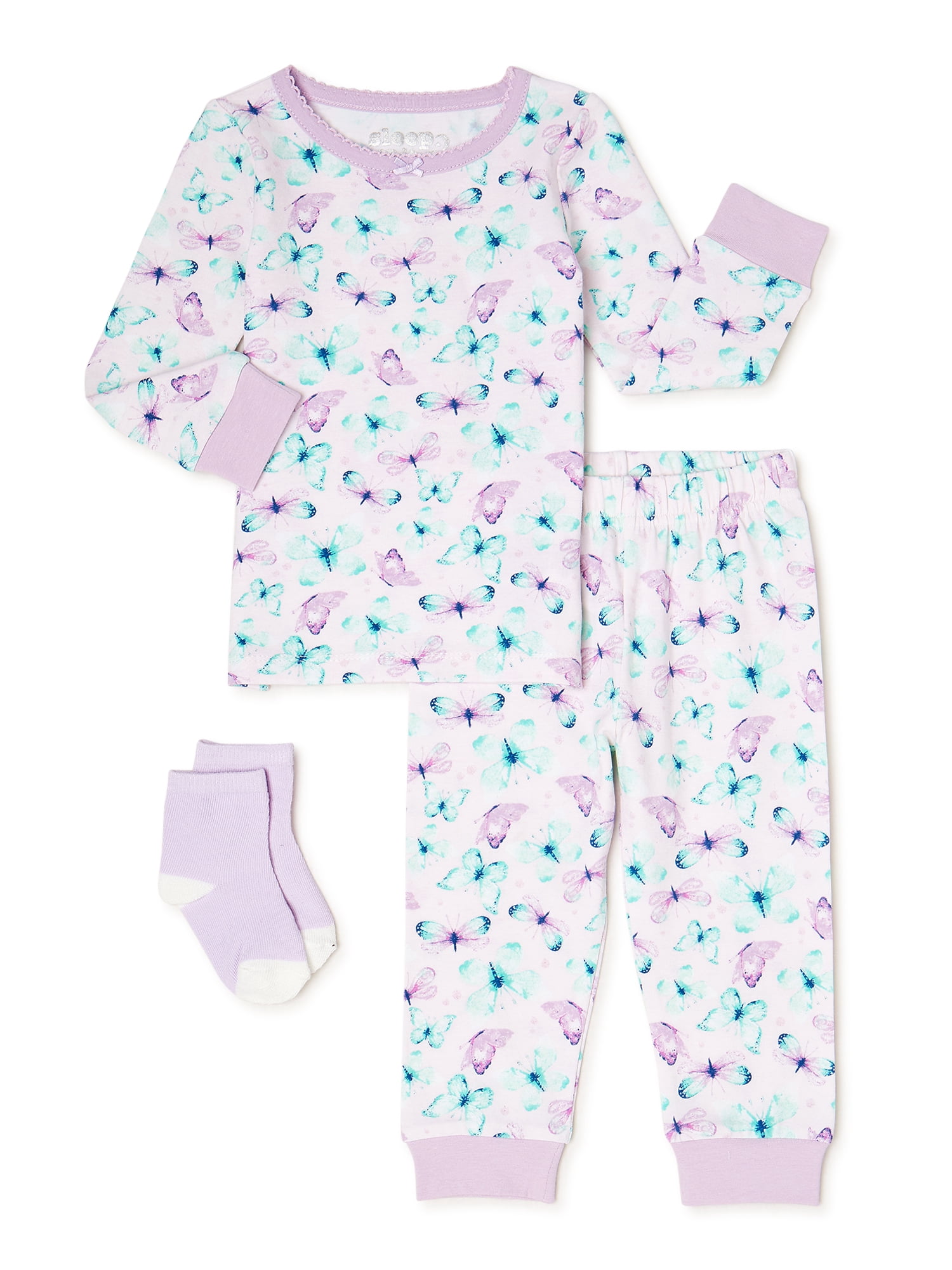 Sleep On It Baby & Toddler Girls Tight Fit Pajama Set with Socks, Sizes 12M-4T