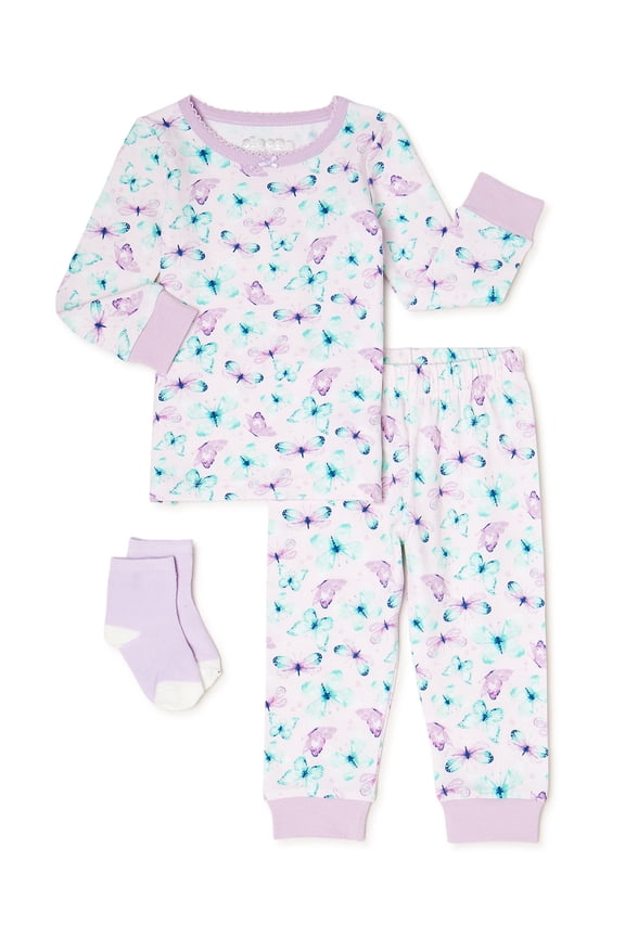Baby & Toddler Girls Tight Fit Pajama Set with Socks, Sizes 12M-4T