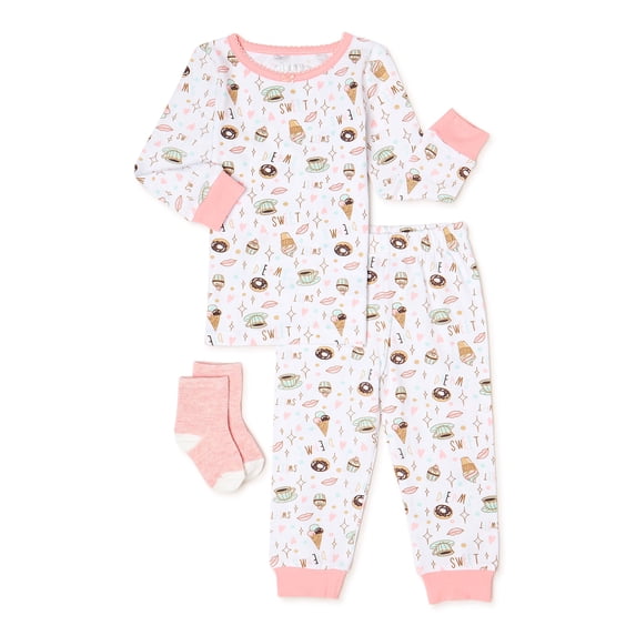 Sleep On It Baby & Toddler Girls Tight Fit Pajama Set with Socks, Sizes 12M-4T