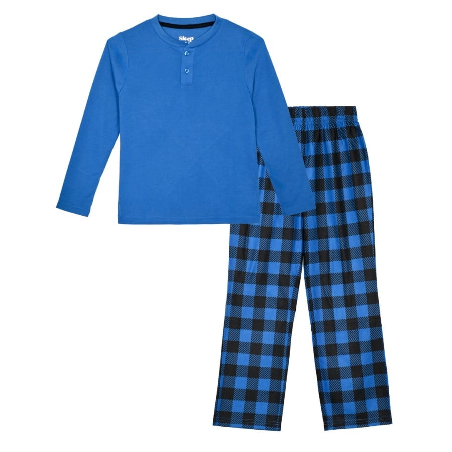 Sleep On It Boys 2Piece Brushed Jersey Pajama Sets, Royal Blue & Black Pajama Sets for Boys