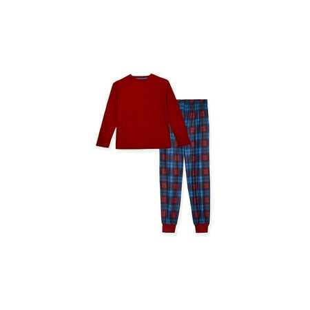 Sleep On It Boys 2-Piece Brushed Jersey Plaid Pajama Sets, Red & Blue Pajama Sets for Boys, Size S (6/7)