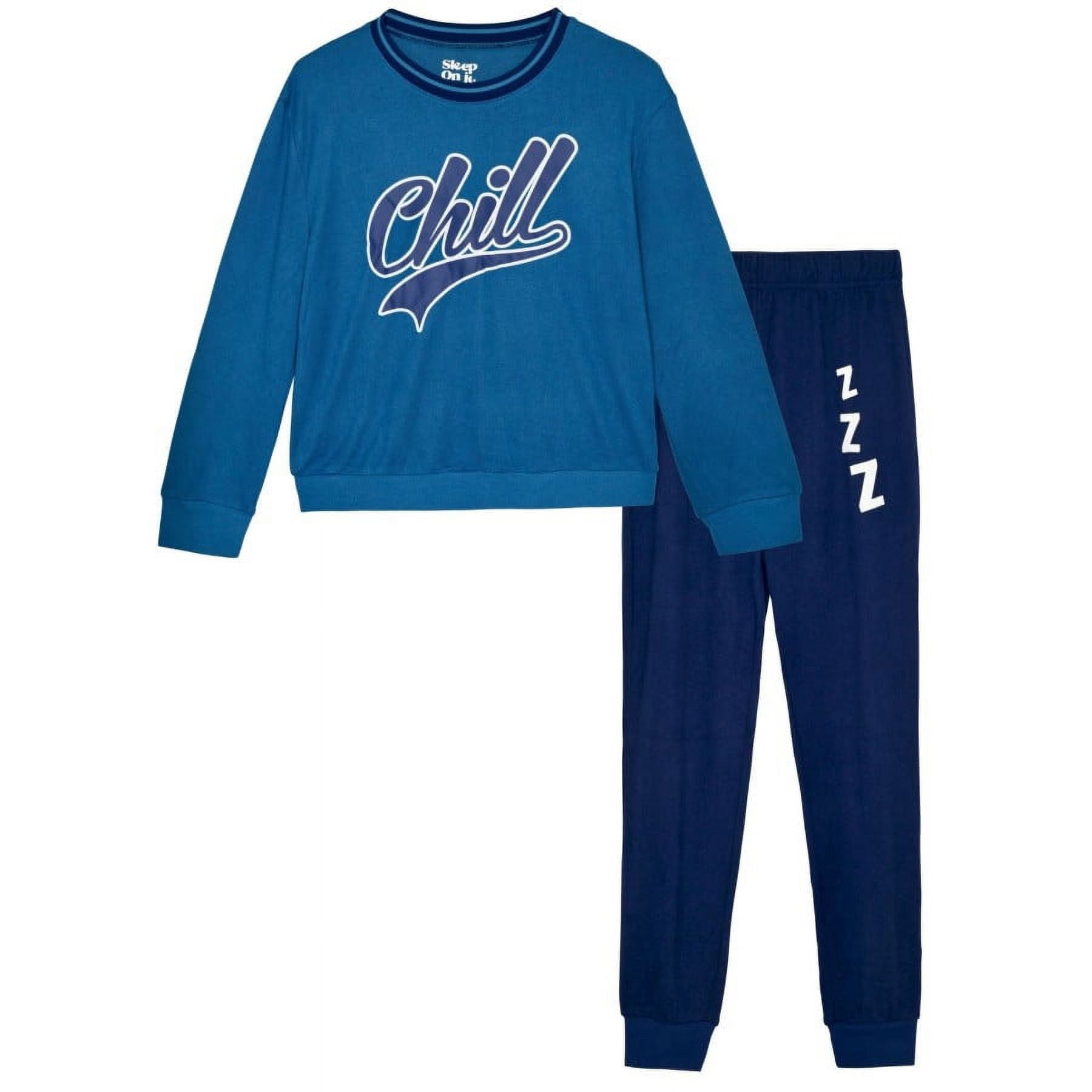 Sleep On It Boys 2Piece Hacci Pajama Sets Chill, Blue Pajama Sets for Boys, Size M (8/10