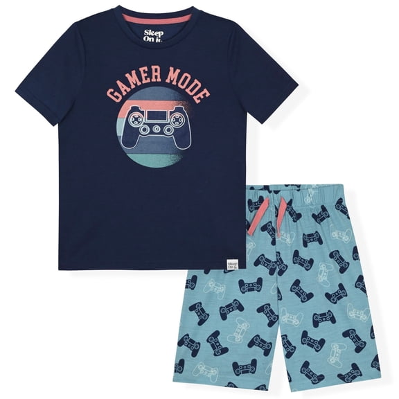 Sleep On It Boys 2-Piece Jersey Pajama Shorts Set - Gaming, 12-14