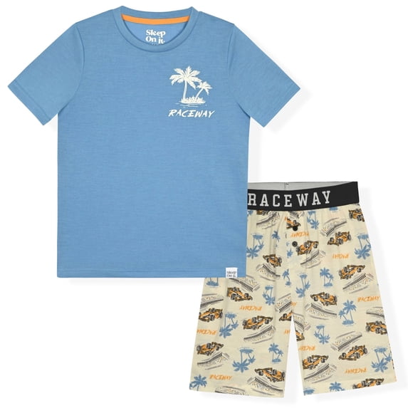 Sleep On It Boys 2-Piece Jersey Pajama Shorts Set - Racing, 6-7