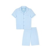 Sleep On It Boys 2-Piece Milky Jersey Short-Sleeve Button Down Collared Coat Pajama Set - Stripe , 4T