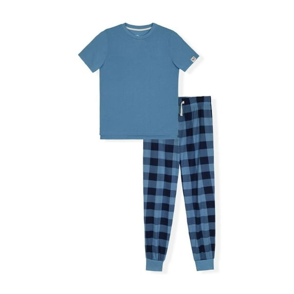 Sleep On It Boys 2-Piece Short-Sleeve Jersey Pajama Pants Set - Blue Plaid , 6-7