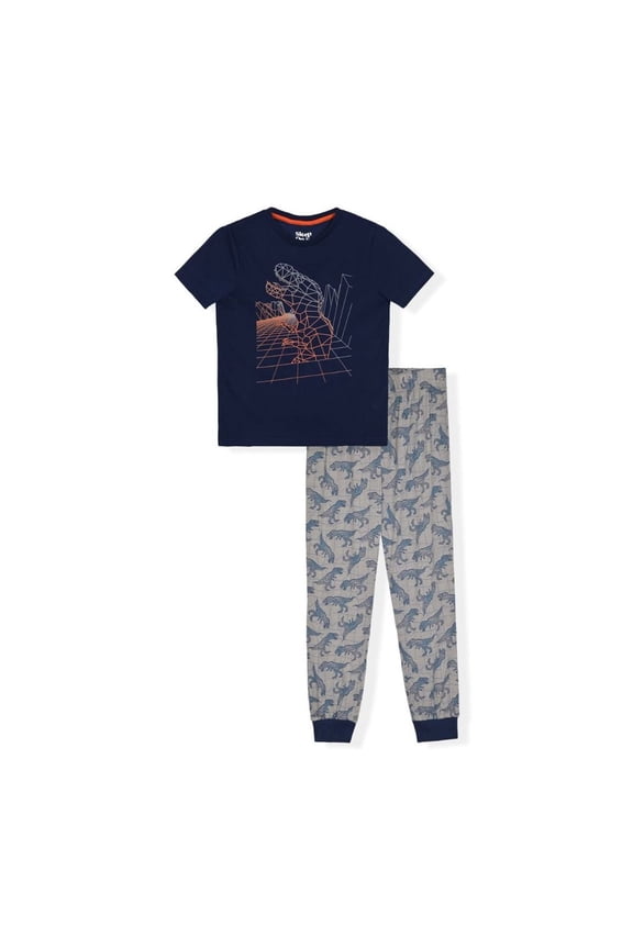 Boys 2-Piece Short-Sleeve Jersey Pajama Pants Set - Dino , 12-14
