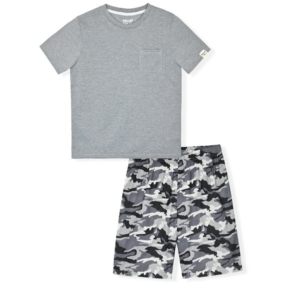 Sleep On It Boys 2-Piece Short-Sleeve Jersey Pajama Shorts Set - Camo , 12-14
