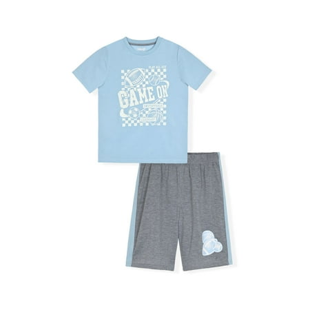 Sleep On It Boys 2-Piece Short-Sleeve Jersey Pajama Shorts Set - Game On , 6-7