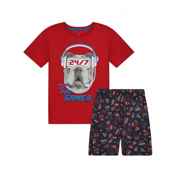 Sleep On It Boys 2-Piece Short-Sleeve Jersey Pajama Shorts Set - Pro-Gamer - Red, Size: S 6/7