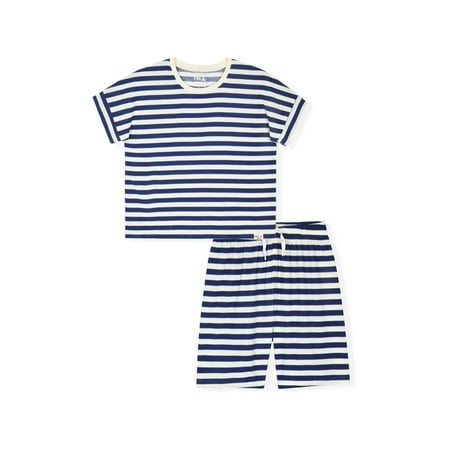 Sleep On It Boys 2-Piece Short-Sleeve Terry Pajama Shorts Set - Navy Stripe , 12-14