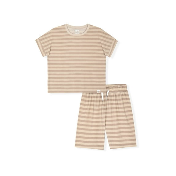 Sleep On It Boys 2-Piece Short-Sleeve Terry Pajama Shorts Set - Taupe Stripe , 8-10