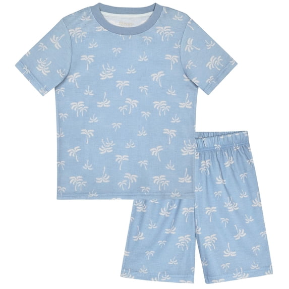 Sleep On It Boys 2-Piece Short-Sleeve Waffle Thermal Pajama Shorts Sleep Set - Green , 8-10