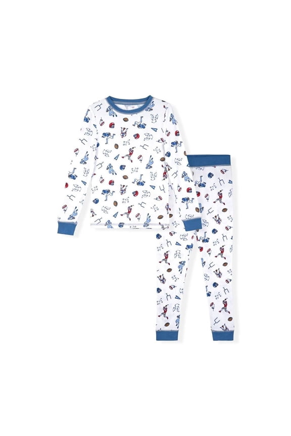 Boys 2-Piece Super Soft Jersey Long Sleeve Snug-Fit Pajama Set - Football, 4