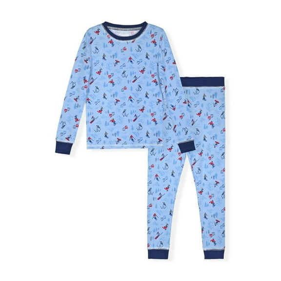 Sleep On It Boys 2-Piece Super Soft Jersey Long Sleeve Snug-Fit Pajama Set - Ski, 4
